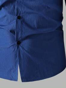 Vacaura 1 pieza Camisa casual de manga larga con cuello, versátil, adecuada para uso diario y para ir al trabajo, para adolescentes - Azul Marino - Ver 5