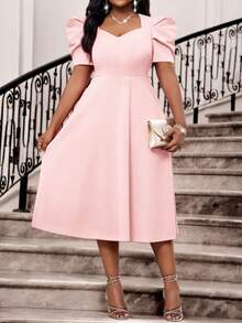 SHEIN Lady Đầm mùa xuân hè thanh lịch, thích hợp đi làm, dự tiệc công sở, đám cưới, tiệc cocktail, buổi hòa nhạc/lễ hội âm nhạc, màu đỏ dệt kim, tay áo xòe hình trái tim, tay phồng, dáng midi, tay ngắn, cỡ lớn, đầm sinh nhật & sự kiện, đầm cưới, đầm nghỉ lễ, trang phục mùa hè cho nữ, đầm hè cho nữ, đầm dự đám cưới cho nữ, trang phục sinh nhật cho nữ, trang phục sinh nhật cho nữ, trang phục lễ hội cho nữ, trang phục đi hòa nhạc cho nữ, trang phục đi du thuyền cho nữ. - Hồng - Xem 6