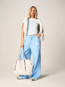 Missguided x Playboy 宽松阔腿慢跑裤，配有抽绳腰带和印花图案，休闲舒适 - 藍色 - 查看 3