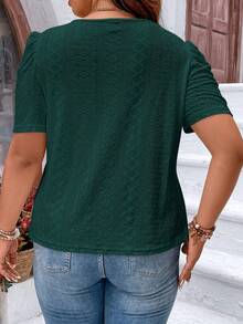 EMERY ROSE 大码纯色圆领短袖休闲T恤，适合新年穿着 - 墨綠色 - 查看 2