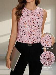 Editum Áo sơ mi nữ mùa hè thanh lịch, in họa tiết trừu tượng ngẫu nhiên, cổ bèo, không tay, thích hợp mặc hàng ngày, phù hợp cho nhiều dịp, áo công sở màu hồng, áo kiểu nữ, áo hoa hồng thanh lịch, áo in họa tiết động vật, áo nơ, áo hồng mùa hè, áo kiểu nữ hiện đại, áo mùa hè mới nhất, áo hồng mới về. - Hồng - Xem 1