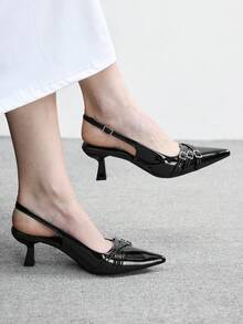 CUCCOO BIZCHIC 女士尖头细高跟鞋，黑色多带后跟设计，优雅通勤高跟鞋，露跟鞋，适合日常百搭工作和购物场合。 - 黑色 - 查看 2