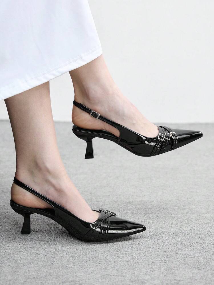 CUCCOO BIZCHIC Women Shoes Women's Pointed Toe, Thin High Heel, Black Multi-Strap Back Strap Elegant Elegant Commuting Women's High Heel Shoes, Slingback Shoes, Suitable For Daily Versatile Work And Shopping Women's Shoes