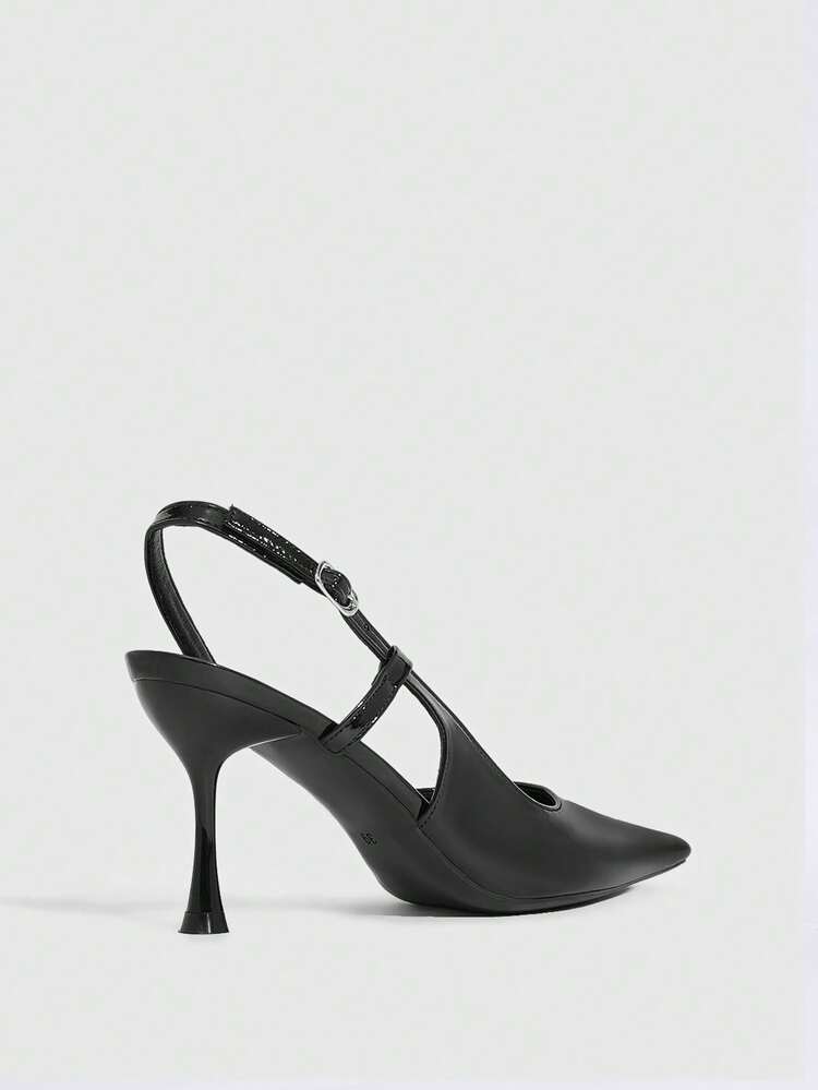 CUCCOO SZL Women's Pointed Toe Patent Leather Black Minimalist Ankle Strap Stiletto High Heel Pumps, Fashionable & Sexy For Dates