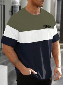 Manfinity Homme Plus Size Men's Casual Colorblock Print Short Sleeve T-Shirt - Multicolor - View 4