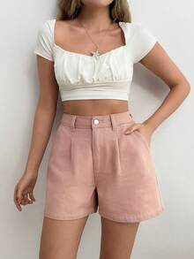 SHEIN Women's Casual Minimalist Slant Pocket Denim Shorts, Summer - Pink - View 1