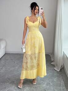 EMERY ROSE Ladies Weave Elegant Summer Long Dresses For Vacation - Yellow - View 5
