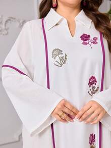 Al Najma Spring/Summer Fashion Casual Turndown Collar Front Print Flare Sleeve Robe - White - View 2