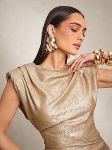 Silquee Áo hai dây không tay dáng lệch vạt dành cho nữ, màu vàng trơn, thích hợp cho hẹn hò, kiểu dáng thanh lịch, phong cách cổ điển, công sở, trang phục thường ngày, dự tiệc cưới, du lịch và đi làm, trang phục thanh lịch hàng ngày khi đi làm và dạo phố. - Vàng - Xem 5