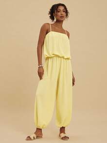 Travachic Bộ jumpsuit nữ dáng rộng không tay, thoải mái, thích hợp cho kỳ nghỉ năm 2026. - Vàng nhạt - Xem 3