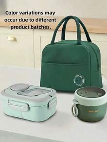 3pcs Lunch Box Set, Including Lunch Box, Insulated Bag, Breakfast Cup, Suitable For Work, School, And Outdoor Transportation, Lunch Box, Salad Cup, Insulated Suit. Partitioned Lunch Box, Back-To-School Season Student Supplies, Lunch Box, Lunch Bag. - Multicolor - View 3