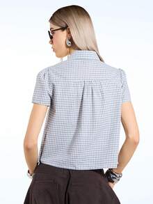 COUREZ 前系带短袖格子衬衫/Y2K春季上衣外出上衣街头服饰 - 彩色 - 查看 2