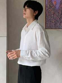 DAZY Áo sơ mi nam dài tay màu trắng, cài cúc phía trước, thích hợp mặc đi làm, mùa xuân/thu. - trắng - Xem 3