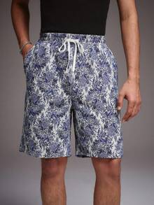 STYNVO Men's Floral Print Drawstring Waist Pocket Casual Versatile Daily Wear Shorts Men's Vacation Shorts Blue Floral Shorts Men Men Shorts Camo - Gray Blue - View 3