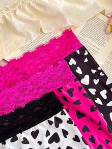 PetitDoll 3pcs/Pack Plus Size Contrast Lace Heart Print Panties - Multicolor - View 5