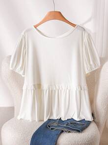 CosyJoli Damen Casual T-Shirt in Große Größen, T-Shirt Top mit Schleifenträgern, Kurzarm Top, Frühlings-/Sommer-Damenkleidung, Damenblusen und -oberteile für den Casual-Bereich - Beige - Übersicht 2