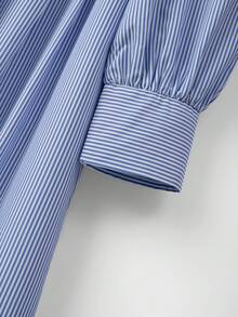 GlowEve Women's Elegant Casual Long Striped Shirt Dress With Waist Cinching, Daily Wear - Blue and White - View 7
