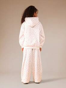 SUMWON Tween Girls Floral Print Hoodie And Sweatpants Co-Ord Set Without Drawstring Hood For Casual Wear - White - View 2
