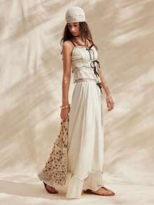 Easelle 波西米亚风装饰低腰性感浪漫两件套女装 - 杏色 - 查看 6