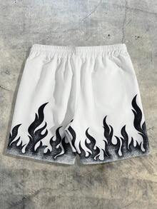 EASEVO Men's Flame Print Slant Pocket Drawstring Waist Casual Shorts - White - View 2