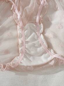 PetitDoll 3pcs/Set Heart Shaped Jacquard Mesh Ruffle Hem Hollow Back Panty Set - Multicolor - View 6