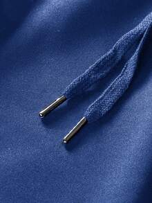 EURMUSE Quần short nam cotton trơn màu có dây rút có túi - Màu xanh hải quân - Xem 3