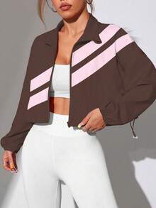 Gameset SHEIN Sport Colorblock Full Zip Drawstring Hem Sports Jacket, Spring/Autumn - Multicolor - View 4