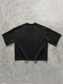 ROMWE MEN Essentials Men's Loose Raglan Patchwork Short T-Shirt, Retro Street Style - Black - View 3