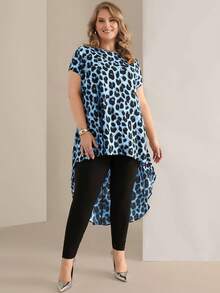 Miaspire Blusa casual y elegante con estampado de leopardo, adecuada para uso diario, atuendos primaverales para mujeres, ropa elegante para mujeres de talla grande - Azul - Ver 1