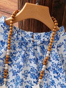 Chiquease Blusa casual con hombros descubiertos y estampado floral diminuto para uso diario - Azul - Ver 3