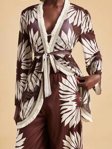 Travachic Women's Vacation Plant Print Tassel Trim Kimono Cover Up - Multicolor - View 6