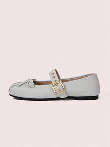 CUCCOO DOLLMOD The Square Toe Is Comfortable, Soft And Elegant, Such As Ballet Shoes, Mary Jane Flats, Women's Models, Spring Shoes, Spring Break, Easter, Suitable For Christmas Wear. Spring Shoes - Light Grey - View 8