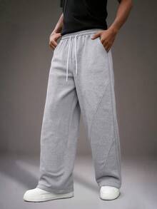 STYNVO Men's Casual Solid Color Slant Pocket Drawstring Waist Sweatpants Baggy Grey Sweatpants Men - Grey - View 3