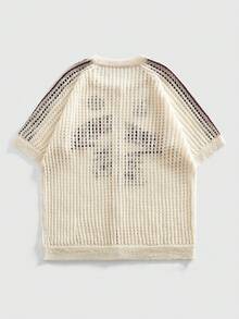 ROMWE MEN Men's Loose Dropped Shoulder Hollow-Out Knit Shirt, Vacation Shirt - White - View 3