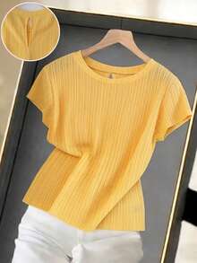 GlowEve 2023春夏露背纹理休闲修身T恤 - 黃色 - 查看 1