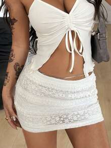 Coolane Women's Spring Festival Streetwear Western Wear Boho Beach Outfits Y2K Gyaru Comfortable Ruffle Lace White Mini Skirts - White - View 4