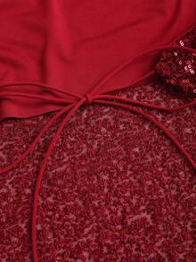 Sweetra Áo kiểu nữ đính sequin, cổ yếm, vạt lệch, gợi cảm, đa năng, thích hợp cho hẹn hò và đi chơi. - Màu Đỏ Sâu - Xem 4