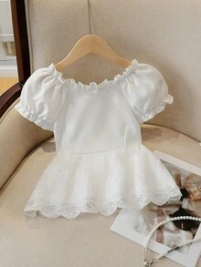 Camisa casual y versátil para uso diario con decoración de lazo para niña preadolescente - Blanco - Ver 2