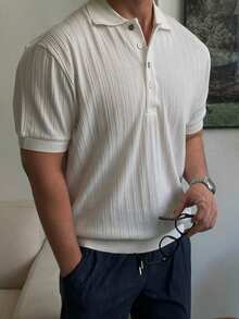 DAZY Men's Short Sleeve White Polo Knit Top, Summer - White - View 6