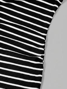 Modmama Maternity Solid Color + Striped Print Fitted Sleeveless Dress - Black - View 12