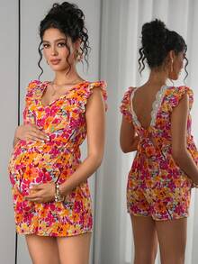 Momance Elegant Ditsy Floral Contrast Lace Maternity Jumpsuit For Women - Multicolor - View 7