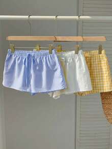 Comfortcana 3件套女士纯色、格子、条纹简约休闲短裤套装 - 彩色 - 查看 6