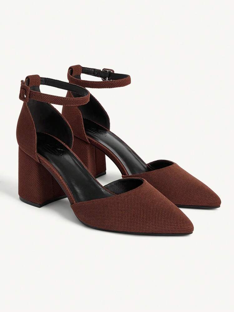 CUCCOO CHICEST Salto Grosso Bico Fino Tornozelo Tira Bombas Femininas, Estilo Versátil Todo-Uso Escritório, Cores Marrom e Vermelho Ferrugem, Primavera/Verão