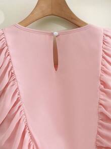 Franclia 女士优雅浪漫串珠荷叶边袖收腰时尚休闲约会连衣裙，春夏款 - 藕粉色 - 查看 5