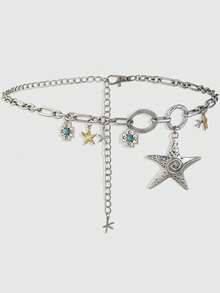 ROMWE Grunge Punk 1 件装男女通用海星绿松石配饰装饰对比元素哥特式暗黑度假朋克腰链连衣裙牛仔裤街头服饰配饰日常百搭 - 大海星單層腰鏈 - 查看 7