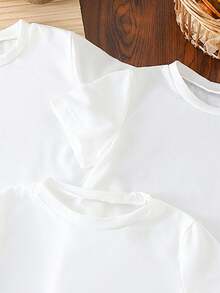 SHEIN Playful Pals 3件套女婴休闲纯白色短袖圆领T恤，百搭基础款夏季单品，适合女童和婴儿，经典简约，四季皆宜——春、夏、秋、冬 - 白色 - 查看 5
