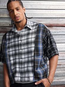AXEPEAK Men's Casual Fashionable Street Plaid Print Loose Fit Drop Shoulder Shirt, Suitable For Daily Commute In Summer - Multicolor - View 3