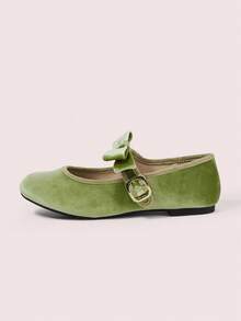CUCCOO DOLLMOD French Word With Velvet Bow Mary Jane Female Retro Comfortable Women Wear Flat Dance Ballet Shoes Soft Sole Grandma Shoes Valentine's Day - Olive Green - View 8