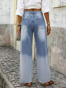Brillora Women's High Waist Pocket Distressed Wide Leg Loose Casual Jeans - Light Wash - View 2