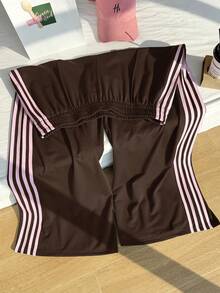 Comfortcana Plus Size Women Casual Loose Pants With Side Stripe - Brown - View 3